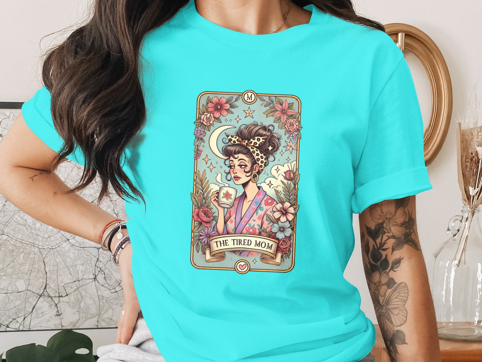 Colorful Vintage Style Tired Mom Graphic T-Shirt