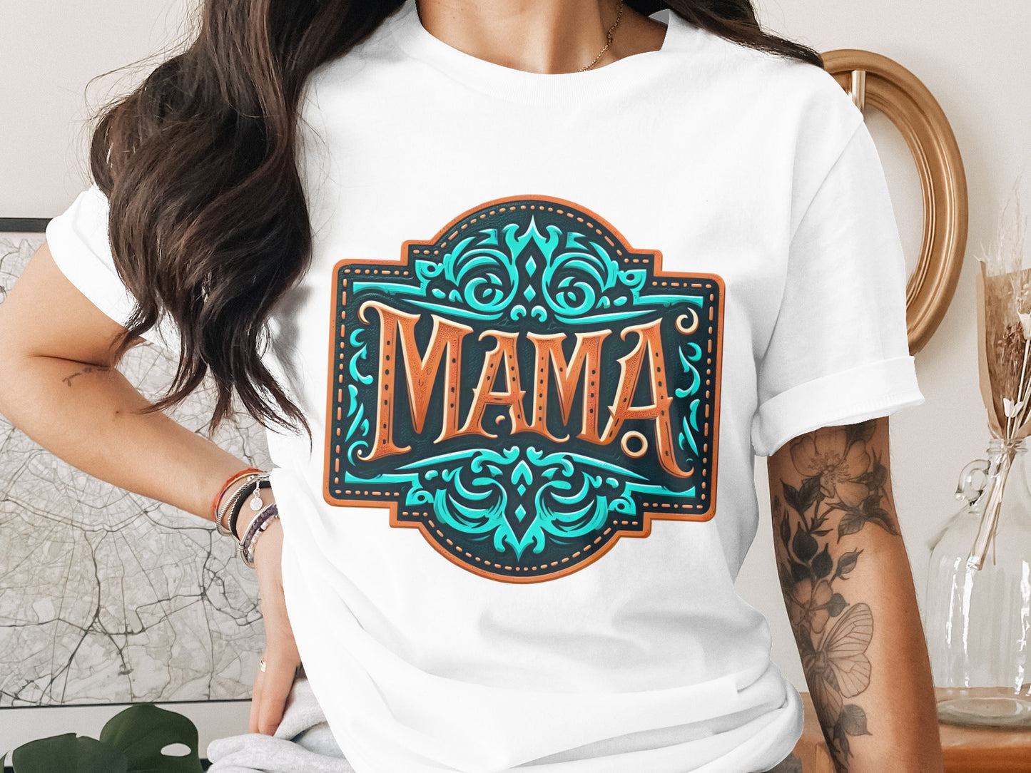 Vintage Mama Graphic Design on White T-Shirt