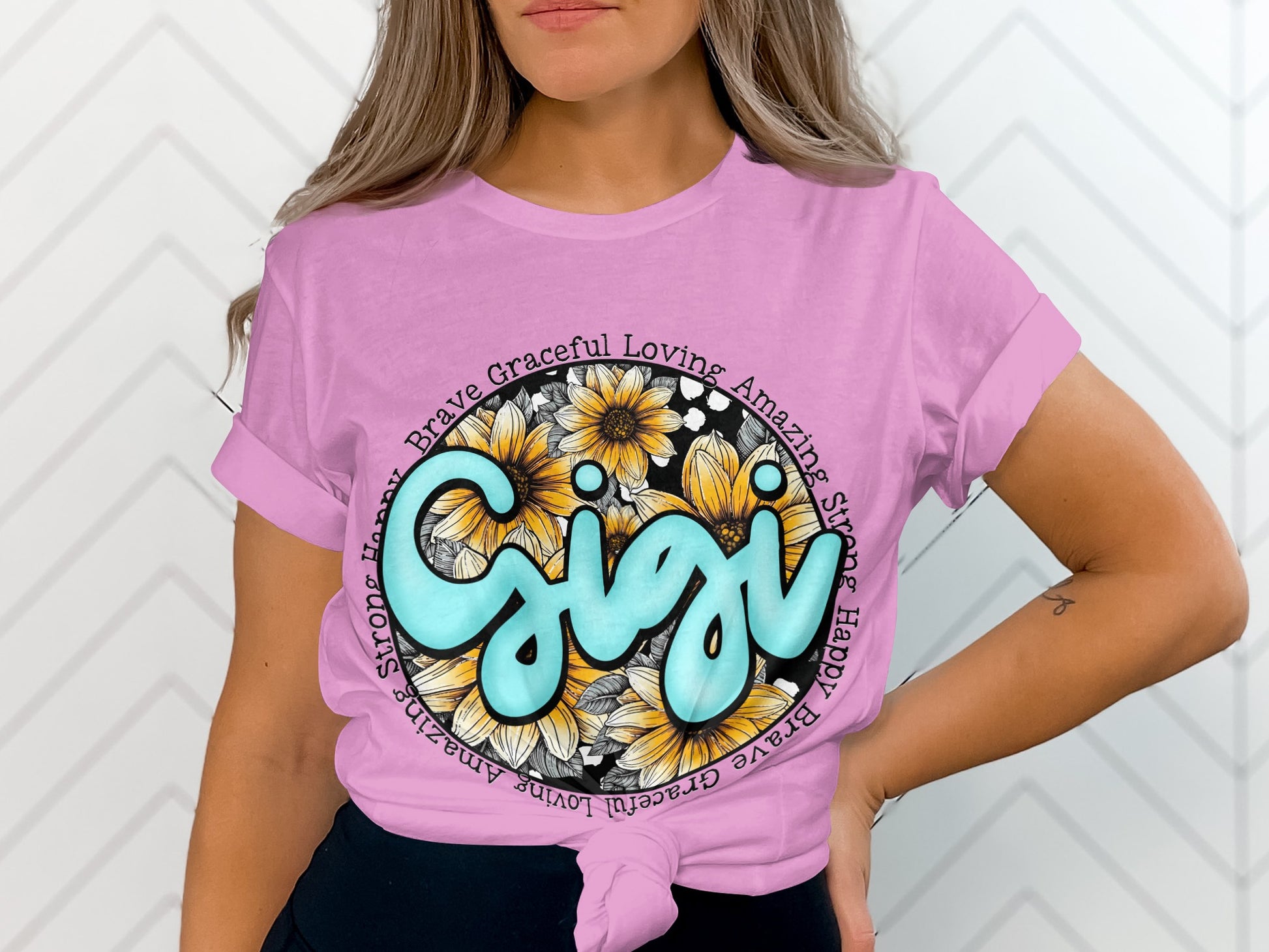 Siggi Graphic Tee with Sunflowers and Positive Words
