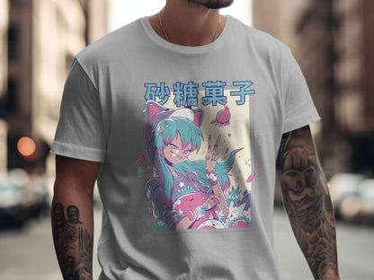 Pastel Anime Cat Girl Graphic Tee for Everyday Fashion