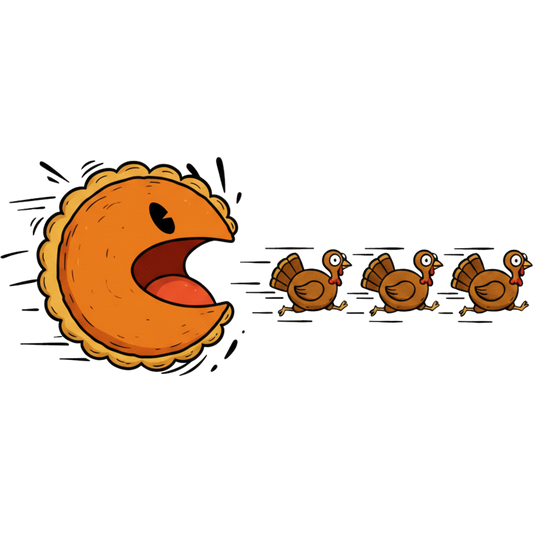 Pie Chasing Three Turkeys Funny Graphic Apparel