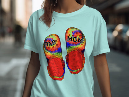 Bad Mom Flip Flops Art Graphic Tee Shirt
