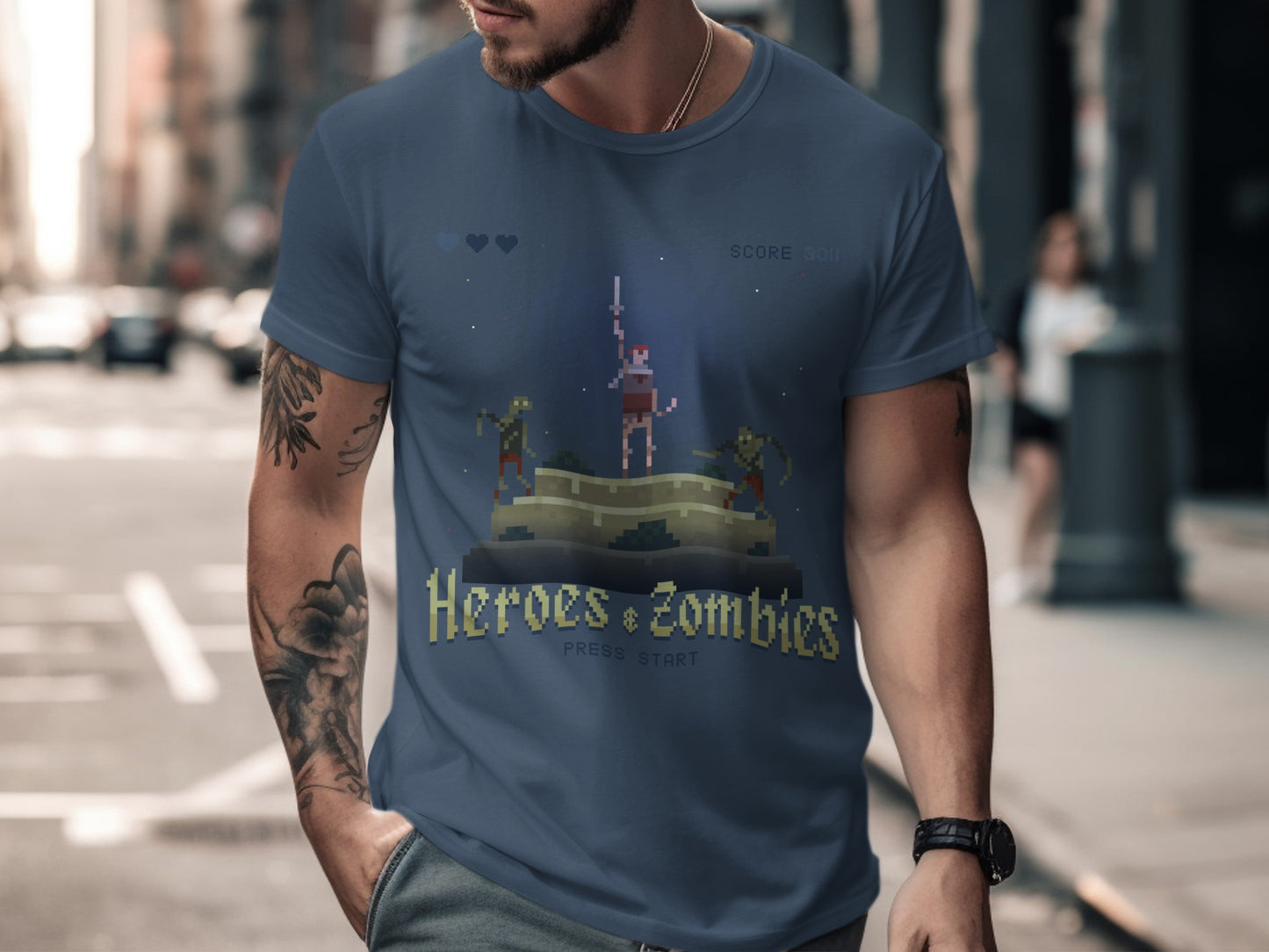 Heroes and Zombies Retro Arcade Game T-shirt