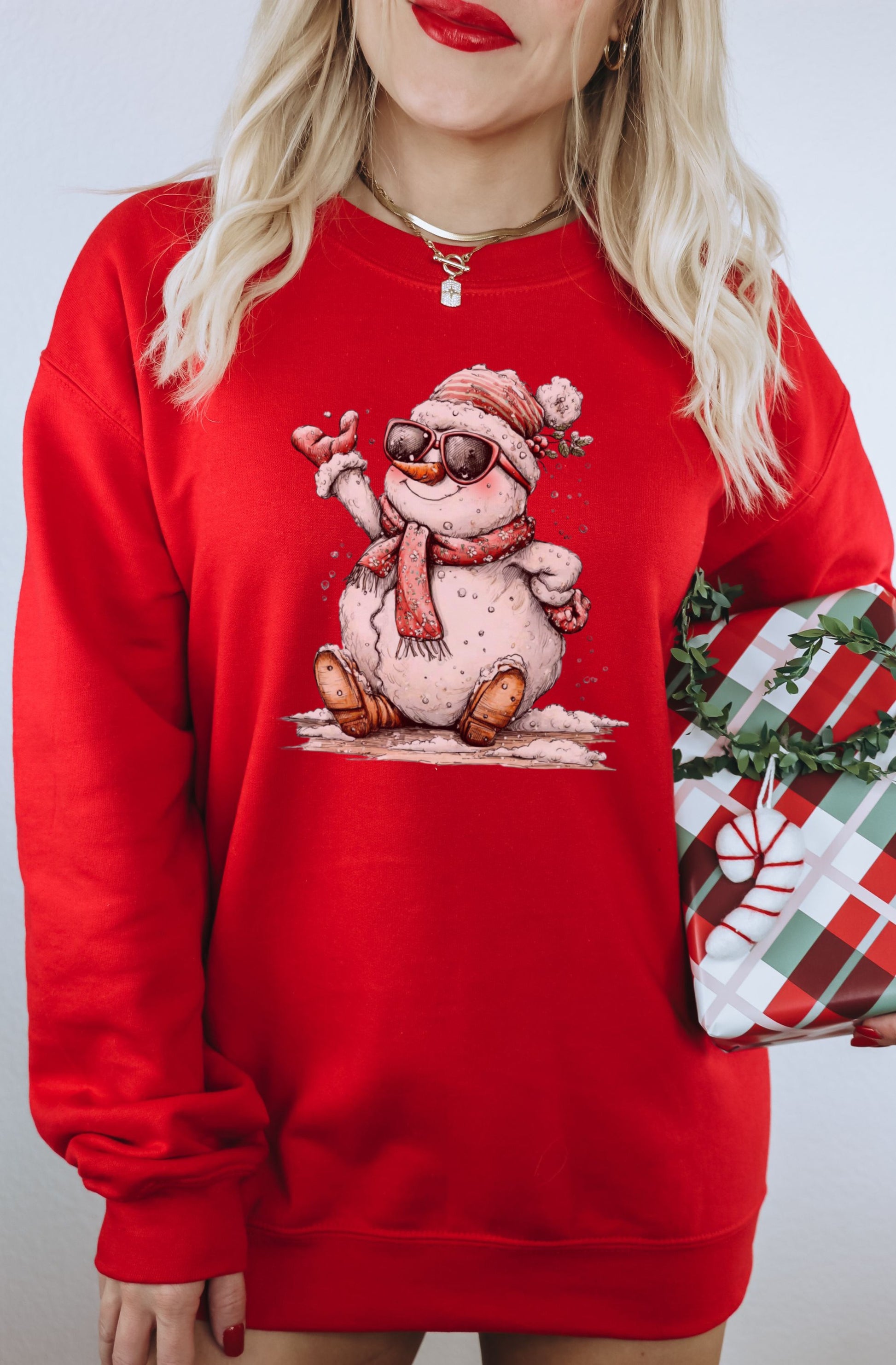 Festive Snowman Design on Red Winter Apparel Product