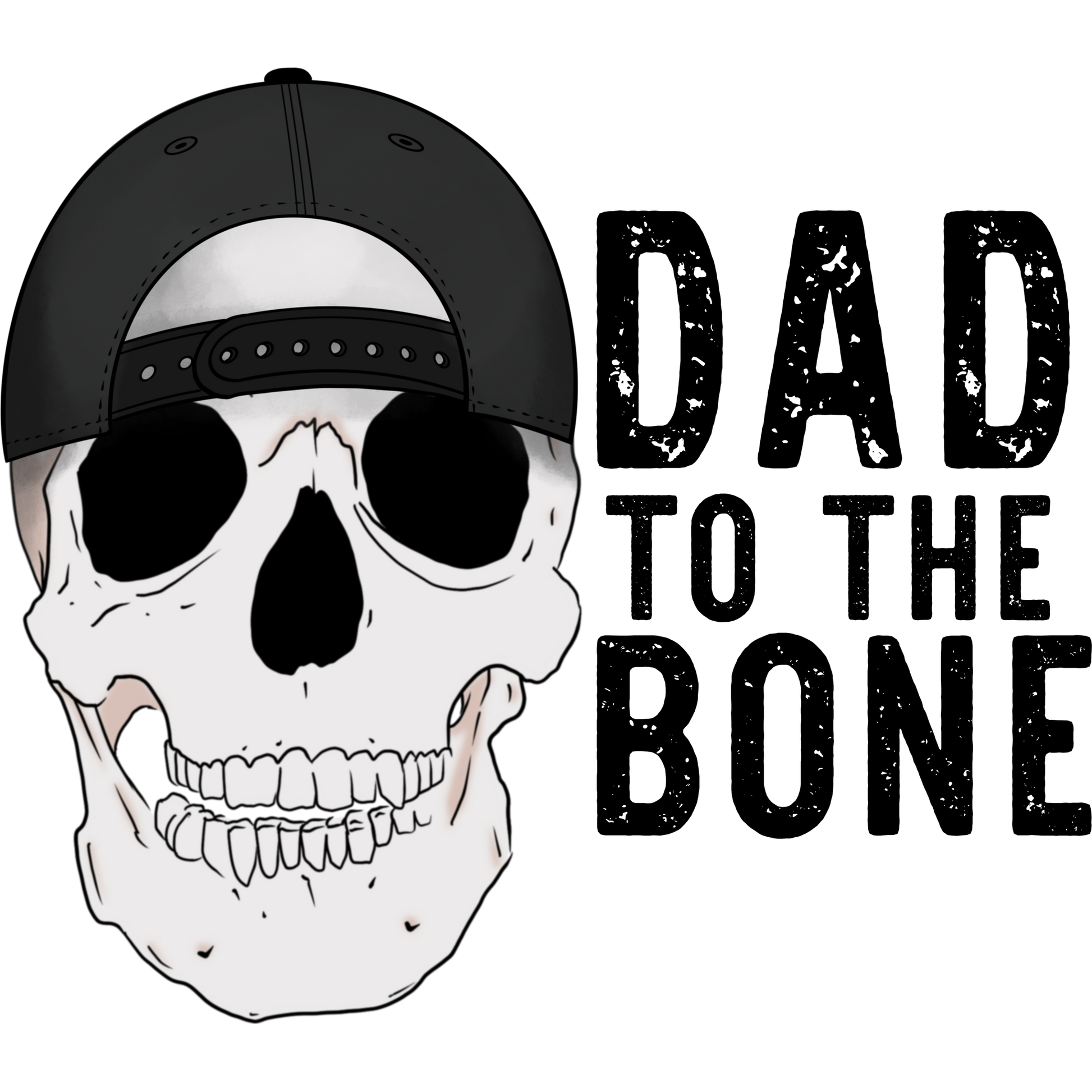 Dad to The Bone Skull with Hat Graphic on Black Shirt