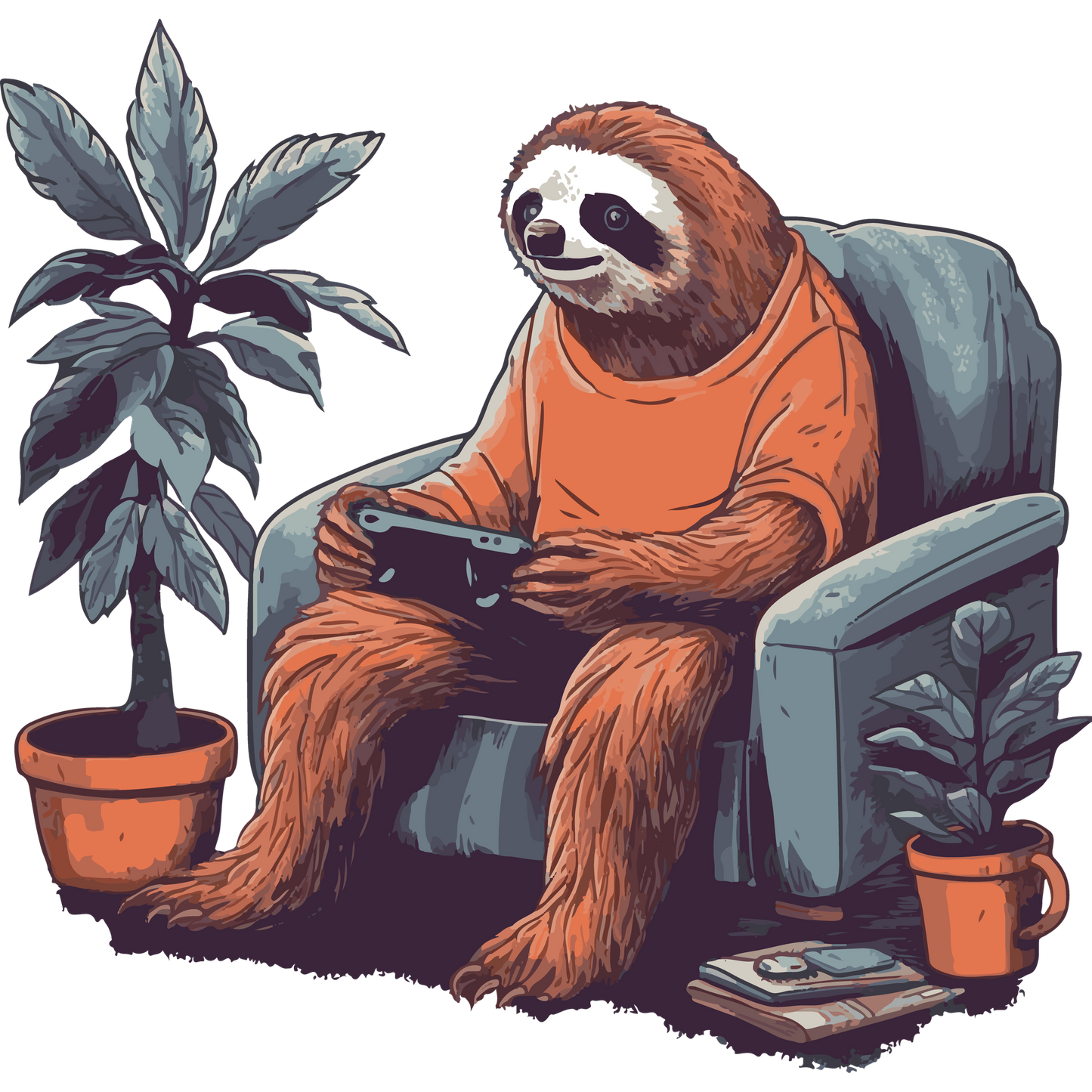Sloth Playing Video Games Art Print for Home Decor