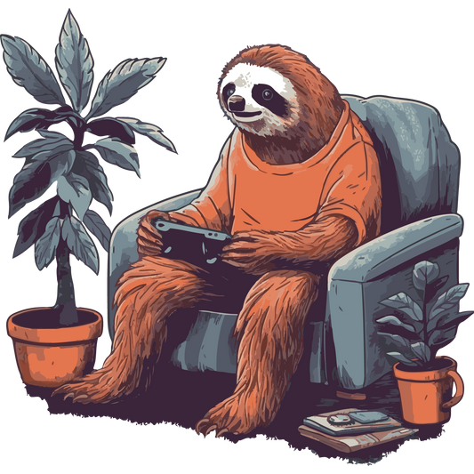 Sloth Playing Video Games Art Print for Home Decor