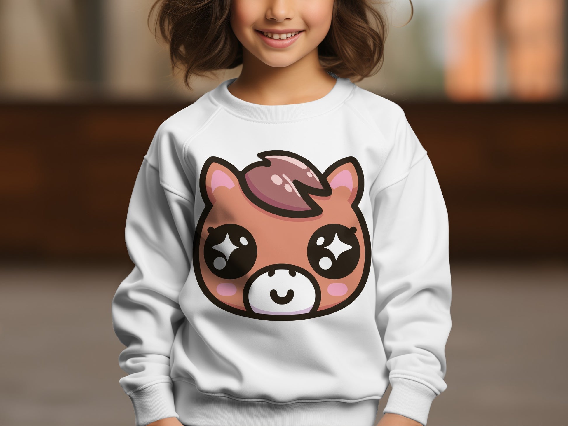 Adorable Cartoon Pony Kids Crewneck Sweater