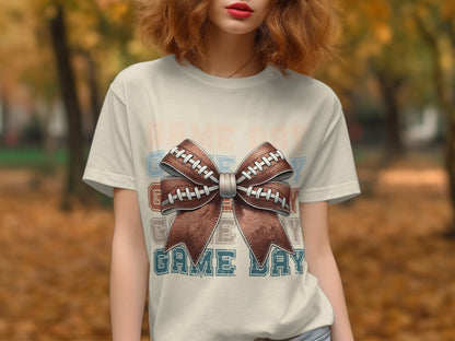 Game Day Football Bow Graphic Tee Shirt product type