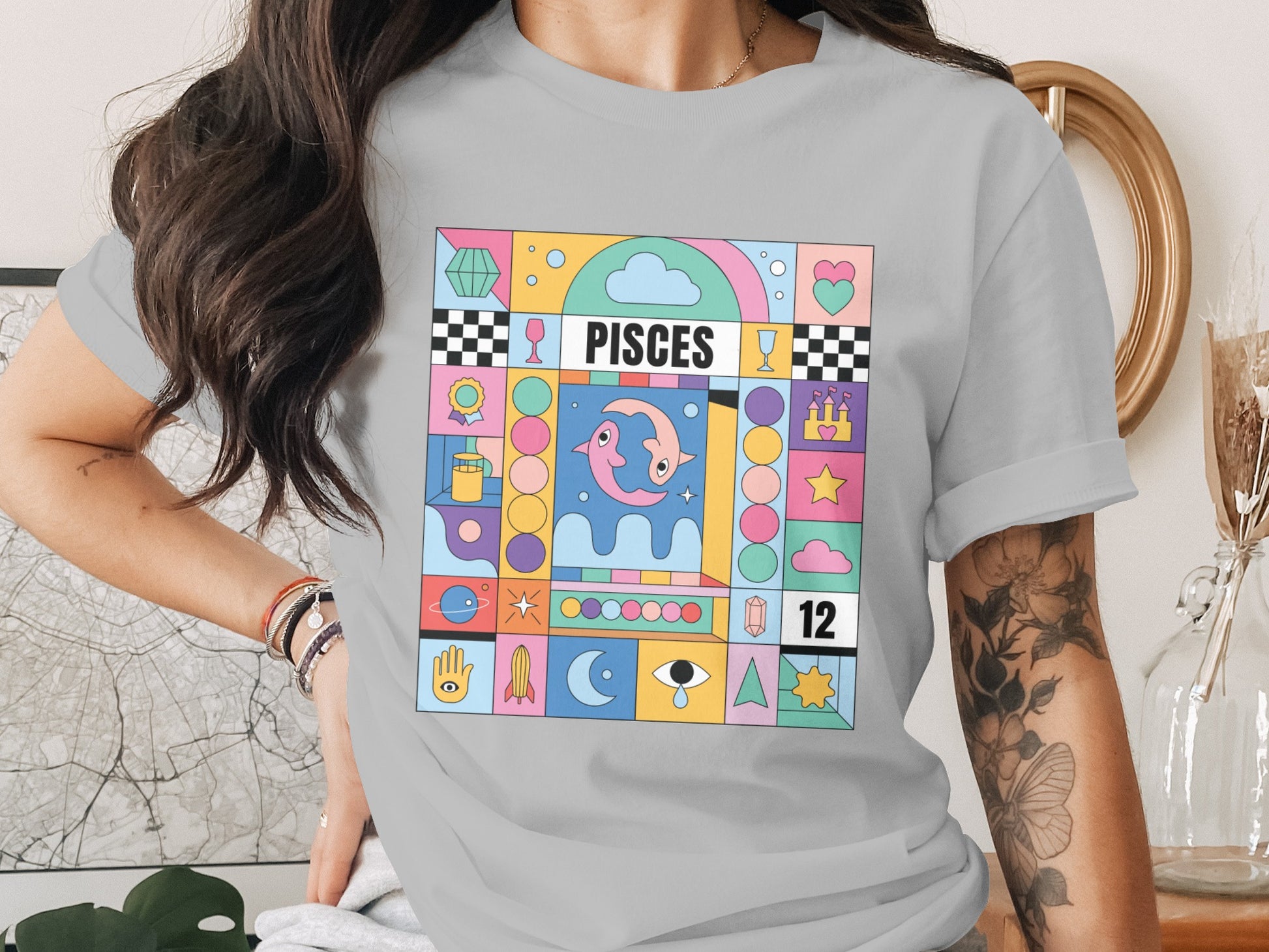 Vibrant Pisces Themed Graphic Design T Shirt