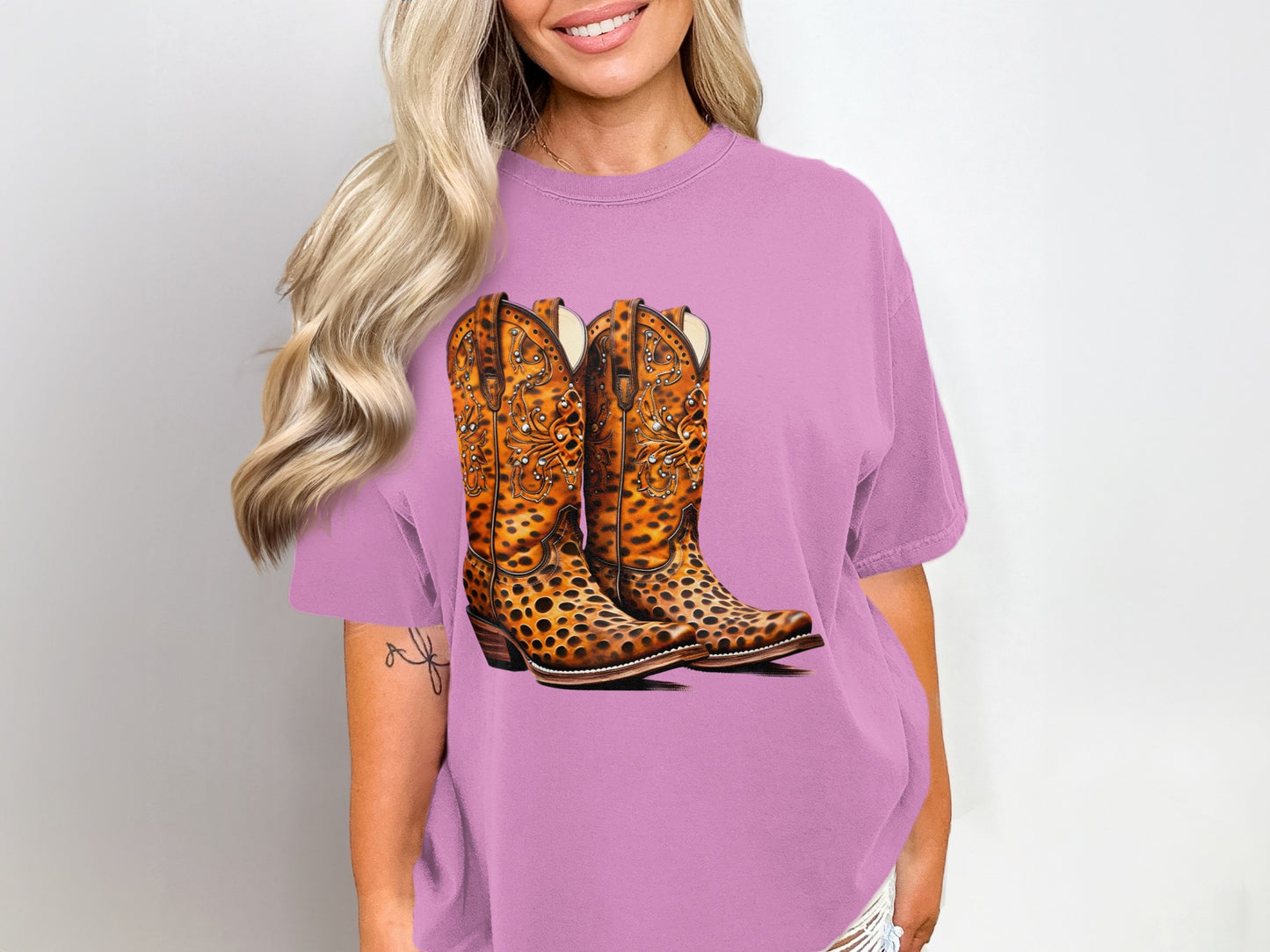 Fashionable Graphic Tee with Stylish Cowboy Boots