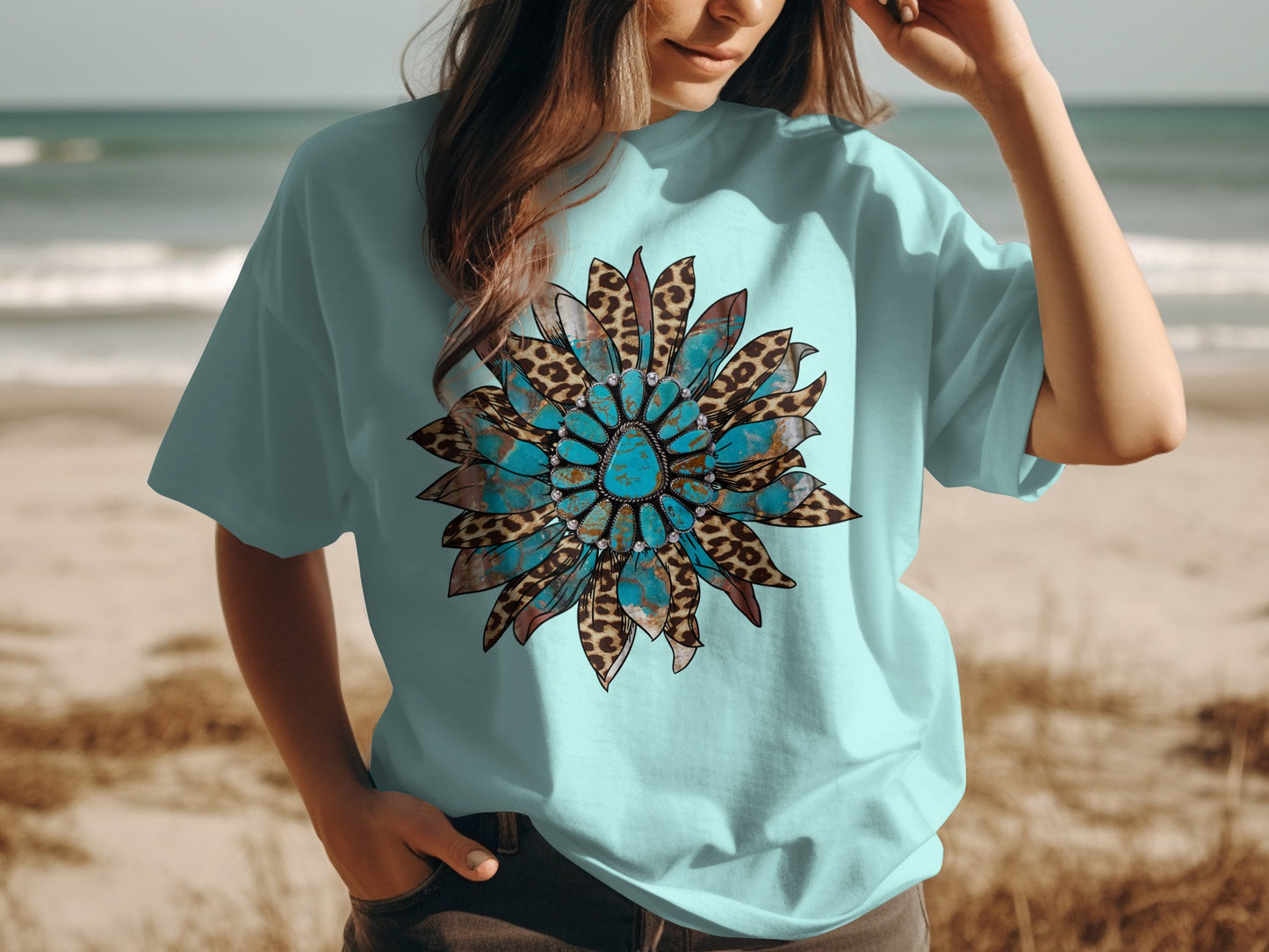 Vibrant Floral Sunflower Graphic Tee Beachwear Top