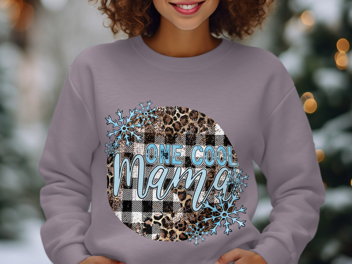 One Cool Mama Snowflakes Leopard Circle Sweater