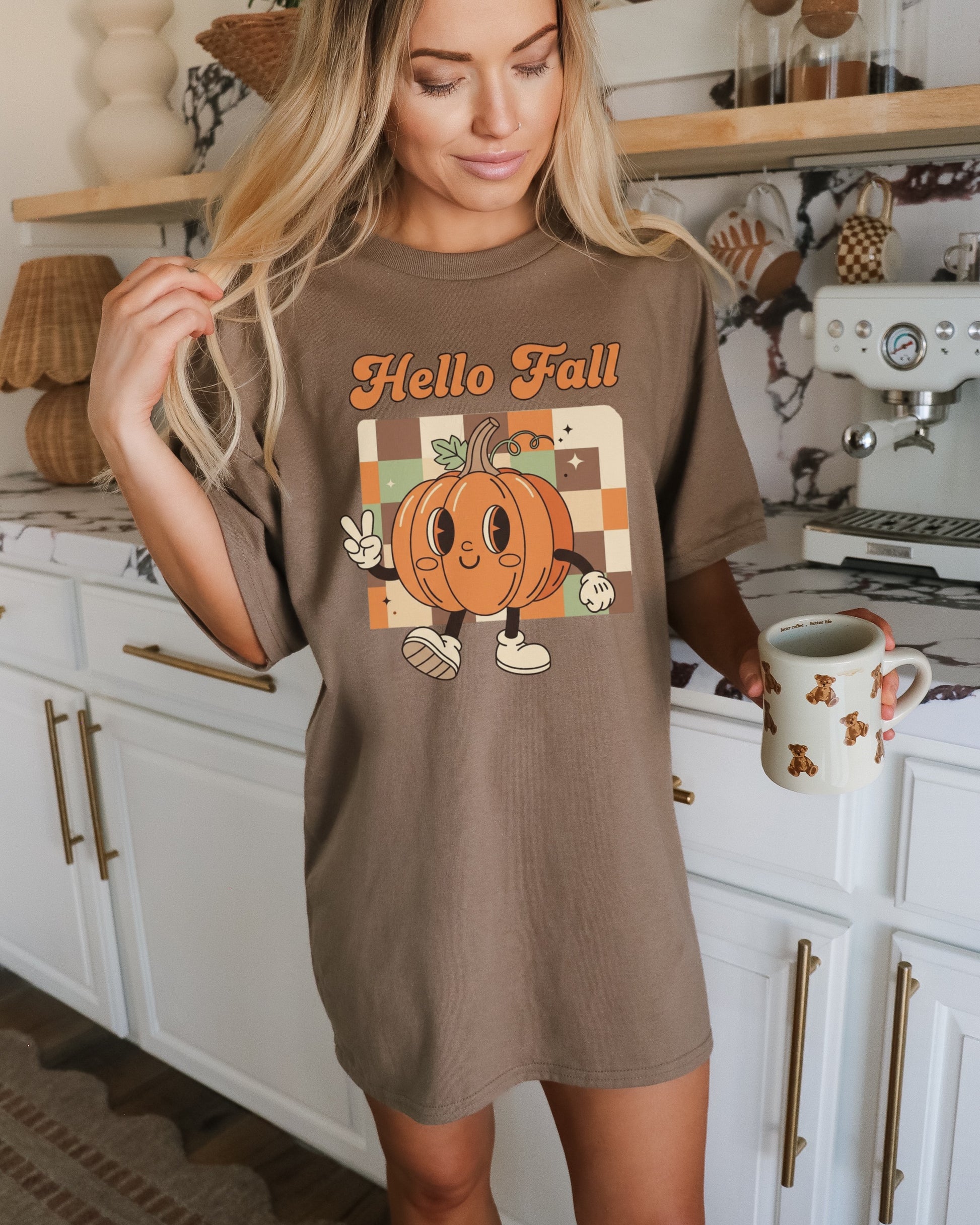 Retro Hello Fall Pumpkin Graphic T-Shirt