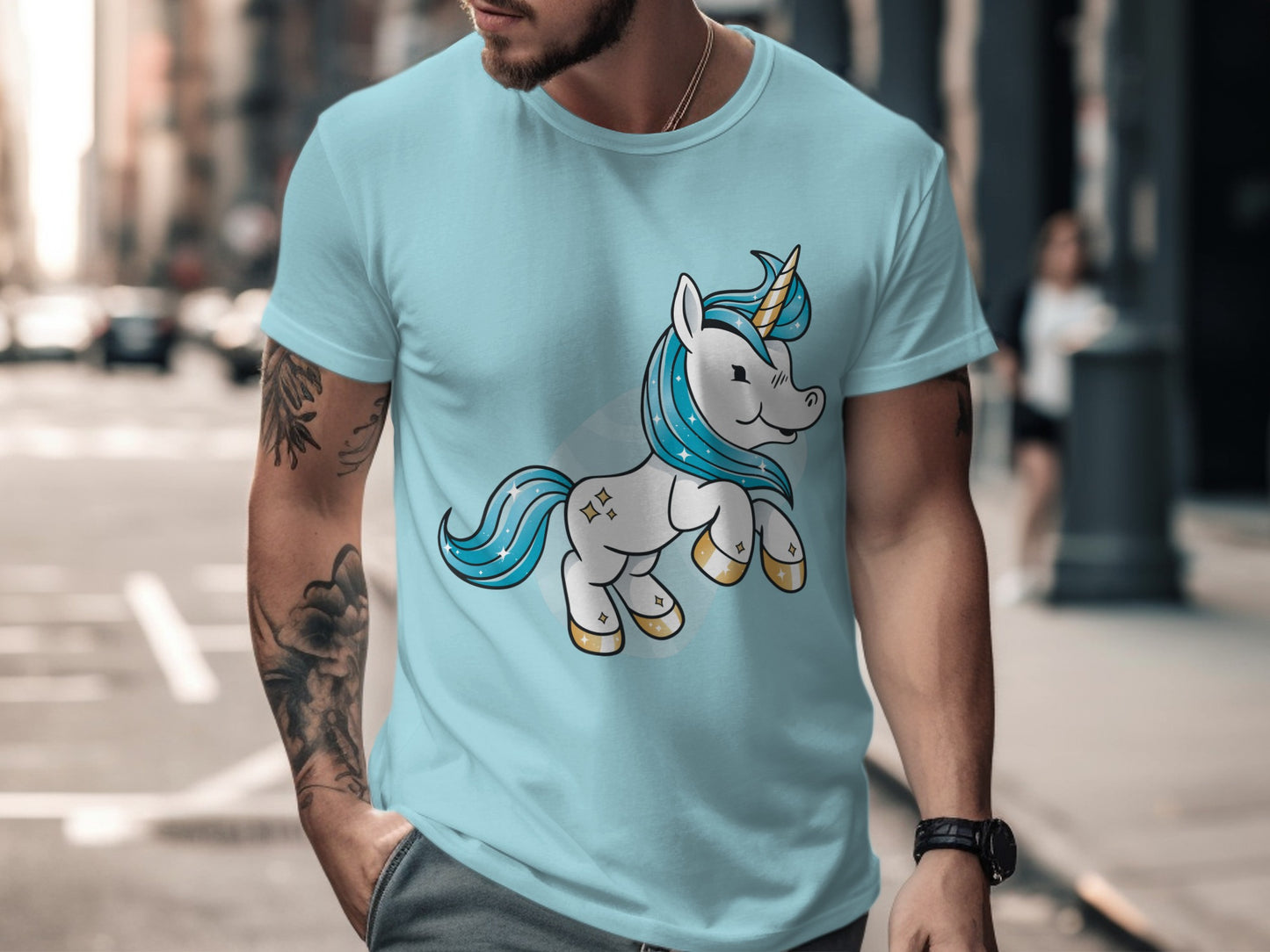Playful Blue Unicorn Graphic Tee for Casual Looks