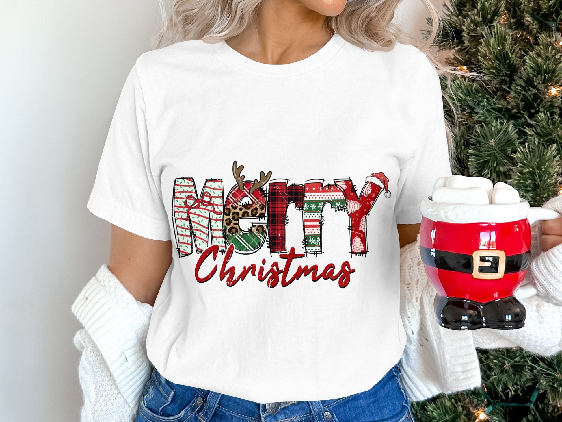Festive Merry Christmas Graphic Tee Holiday Shirt