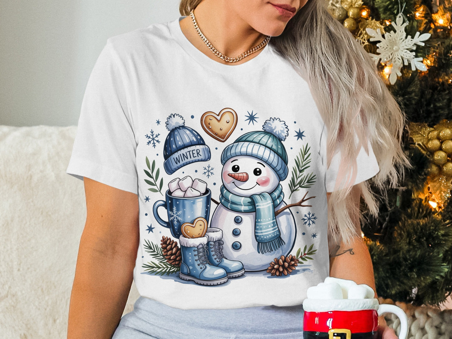 Festive Snowman Winter Hot Cocoa Graphic T Shirt