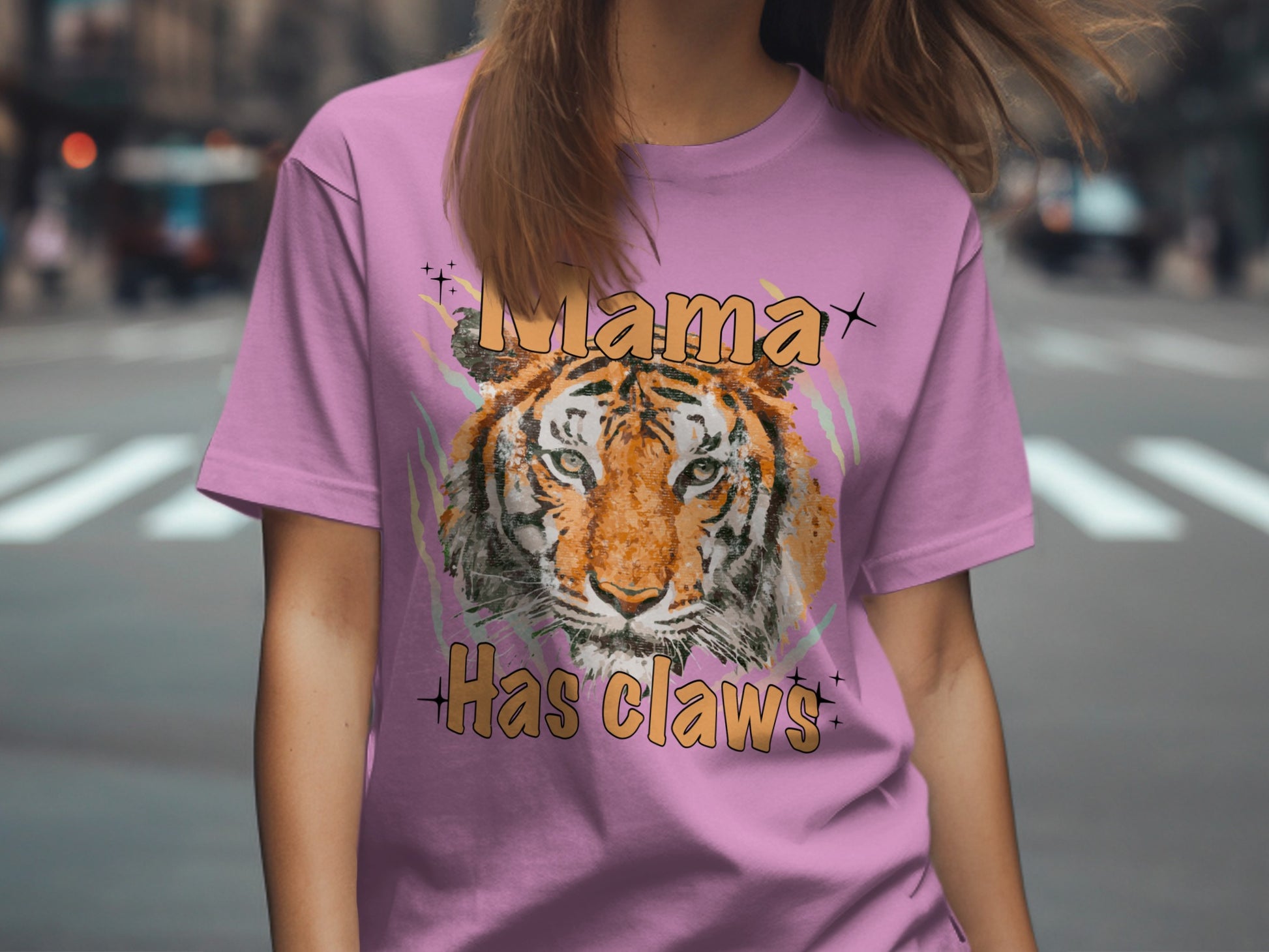 Fierce Tiger Design Tee with Mama Has Claws Text
