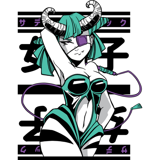 Anime Girl with Horns Eye Patch Graphic Design Print