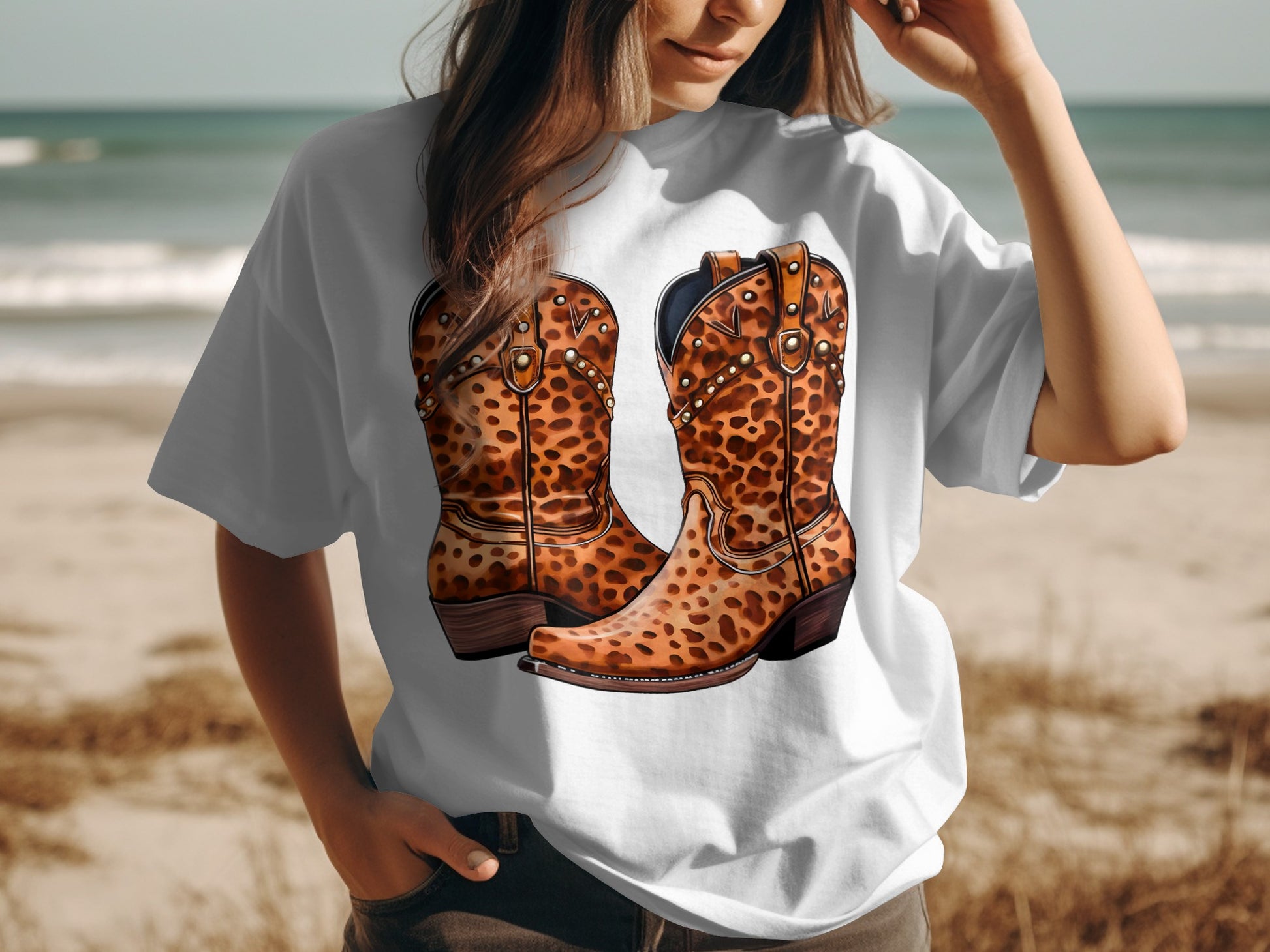 Stylish Leopard Print Cowboy Boots Design Shirt