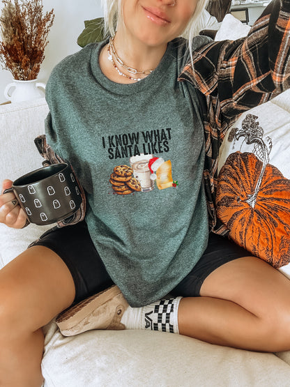 I Know What Santa Likes Graphic T-shirt Fun Design