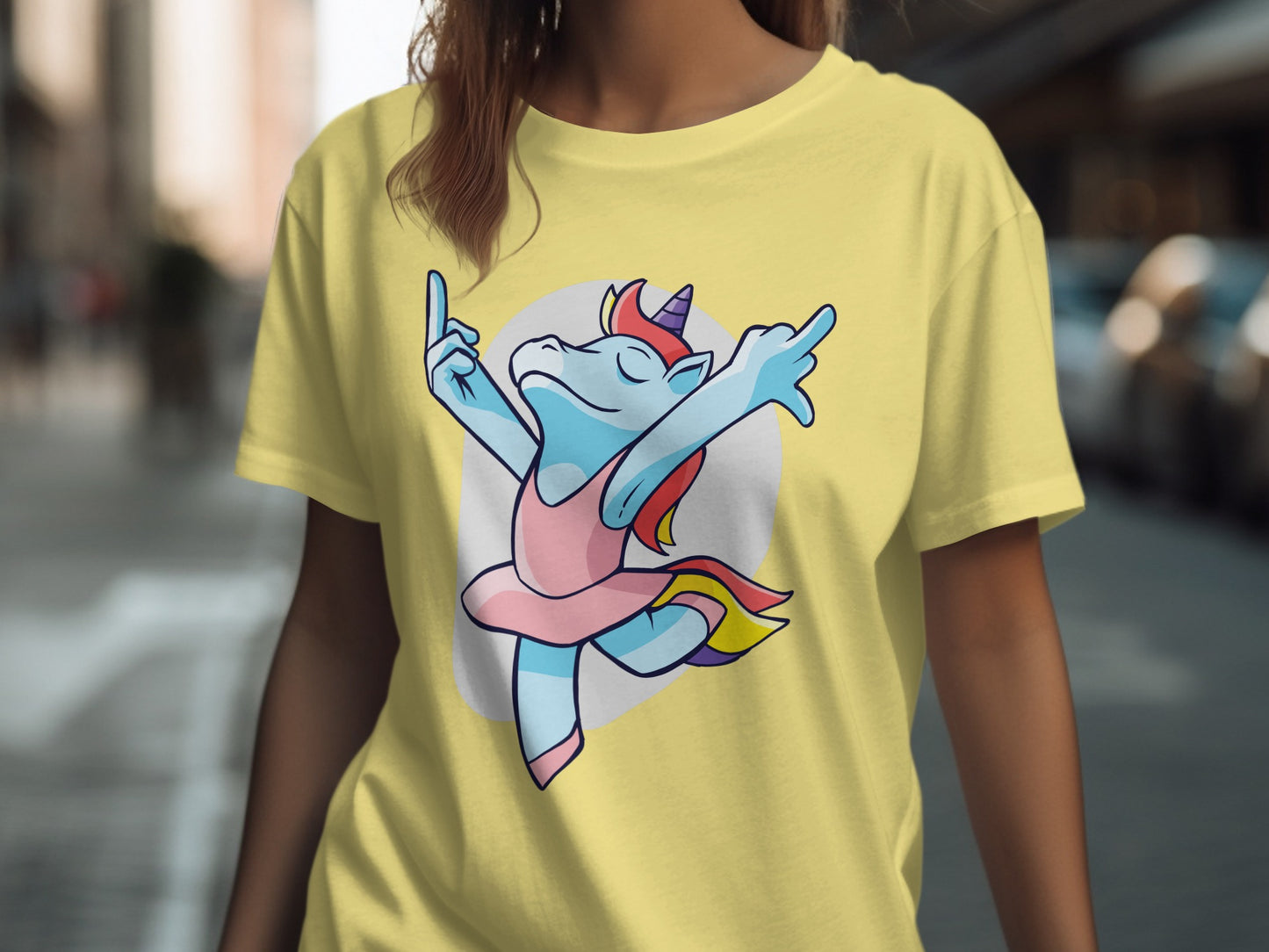 Dancing Unicorn Print for a Fun Adult T-Shirt