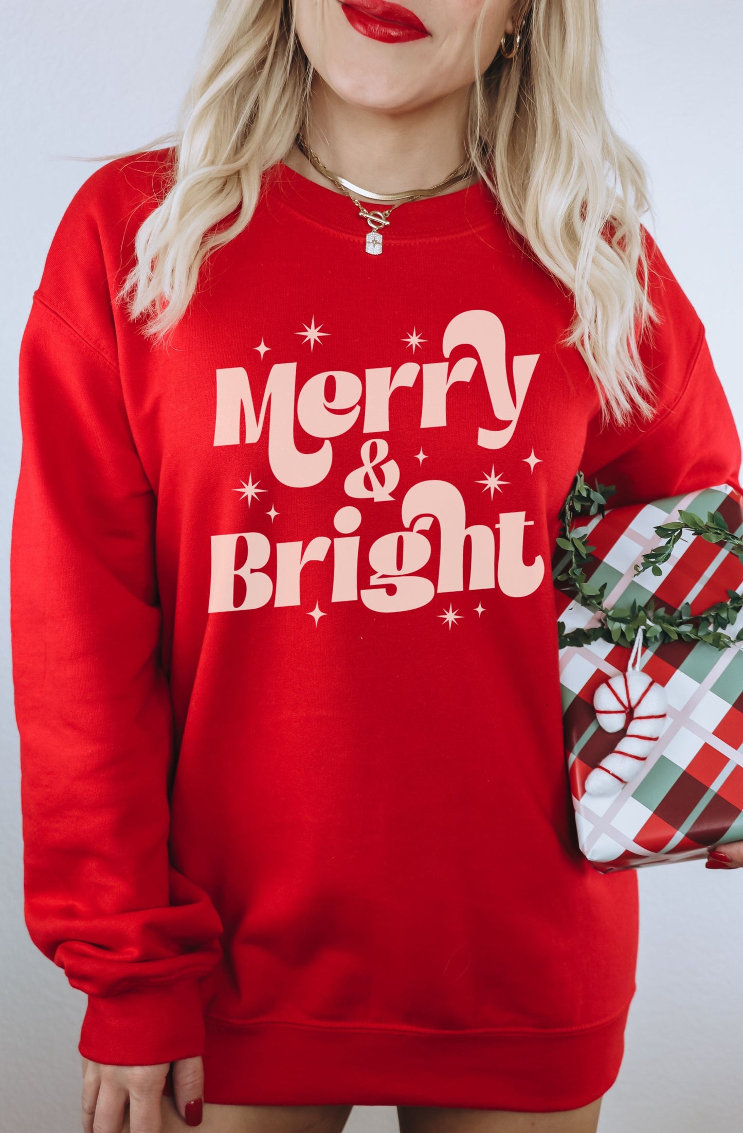 Merry and Bright Festive Red Sweatshirt Product