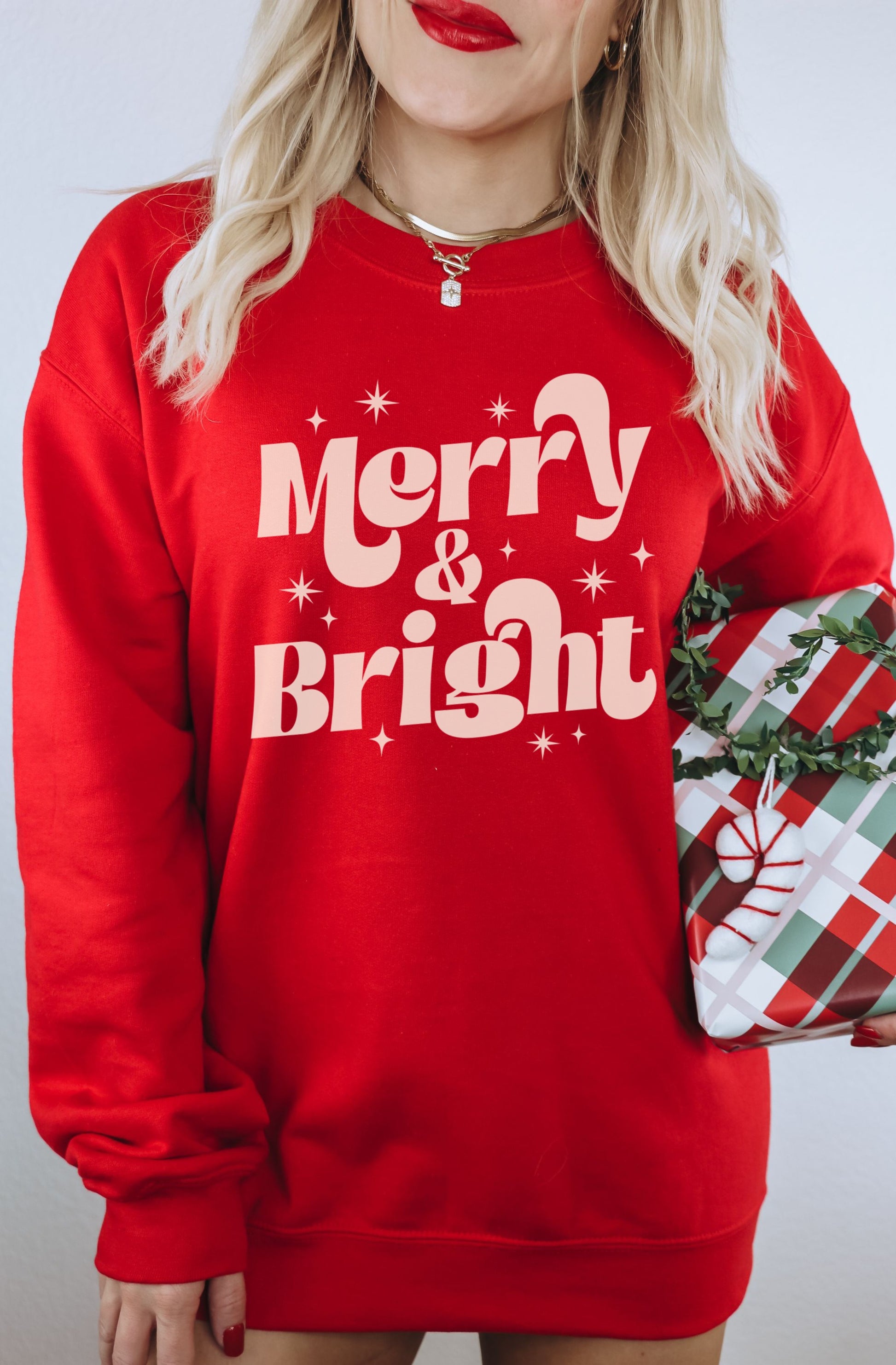 Merry and Bright Festive Red Sweatshirt Product