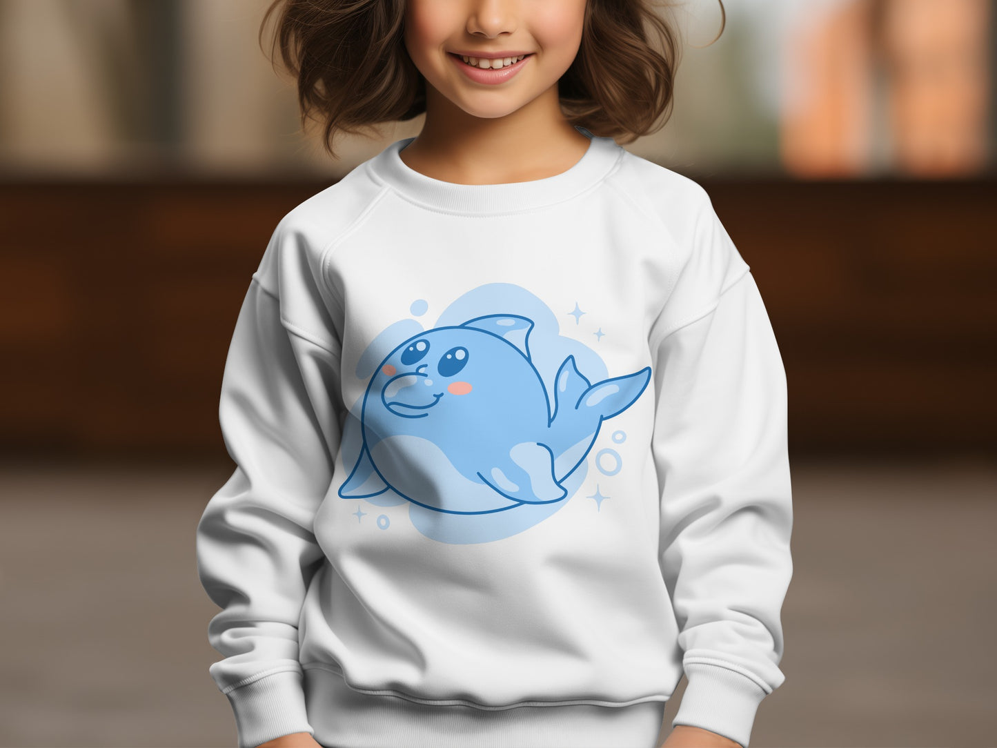 Adorable Smiling Dolphin Design Sweatshirt for Kids