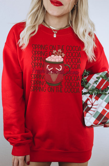Festive Red Sipping on the Cocoa Holiday Sweatshirt