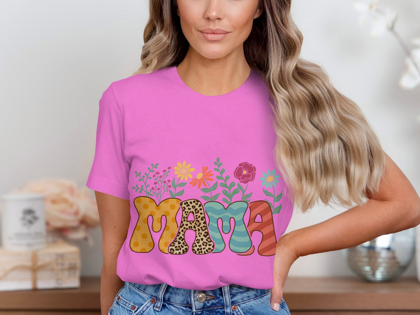 Colorful Floral Mama Graphic Tee Shirt