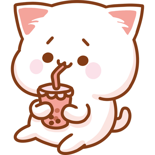 Cute Cartoon Cat Drinking Bubble Tea Artwork