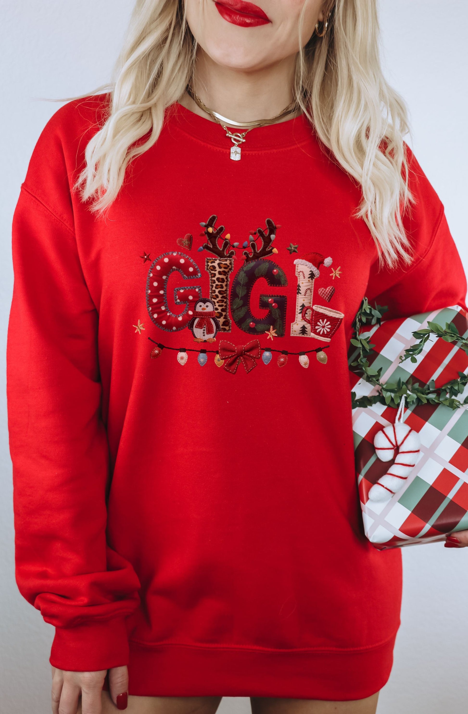 Festive Red Giggle Holiday Sweatshirt Christmas Gift