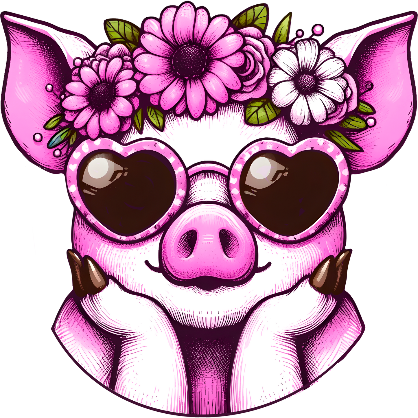 Adorable Pig with Flowers and Heart Sunglasses design
