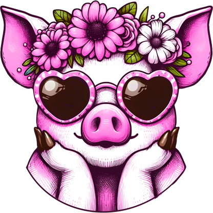 Adorable Pig with Flowers and Heart Sunglasses design