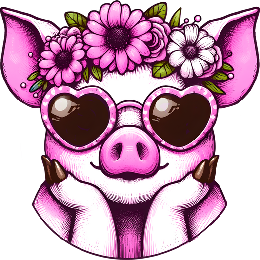 Adorable Pig with Flowers and Heart Sunglasses design