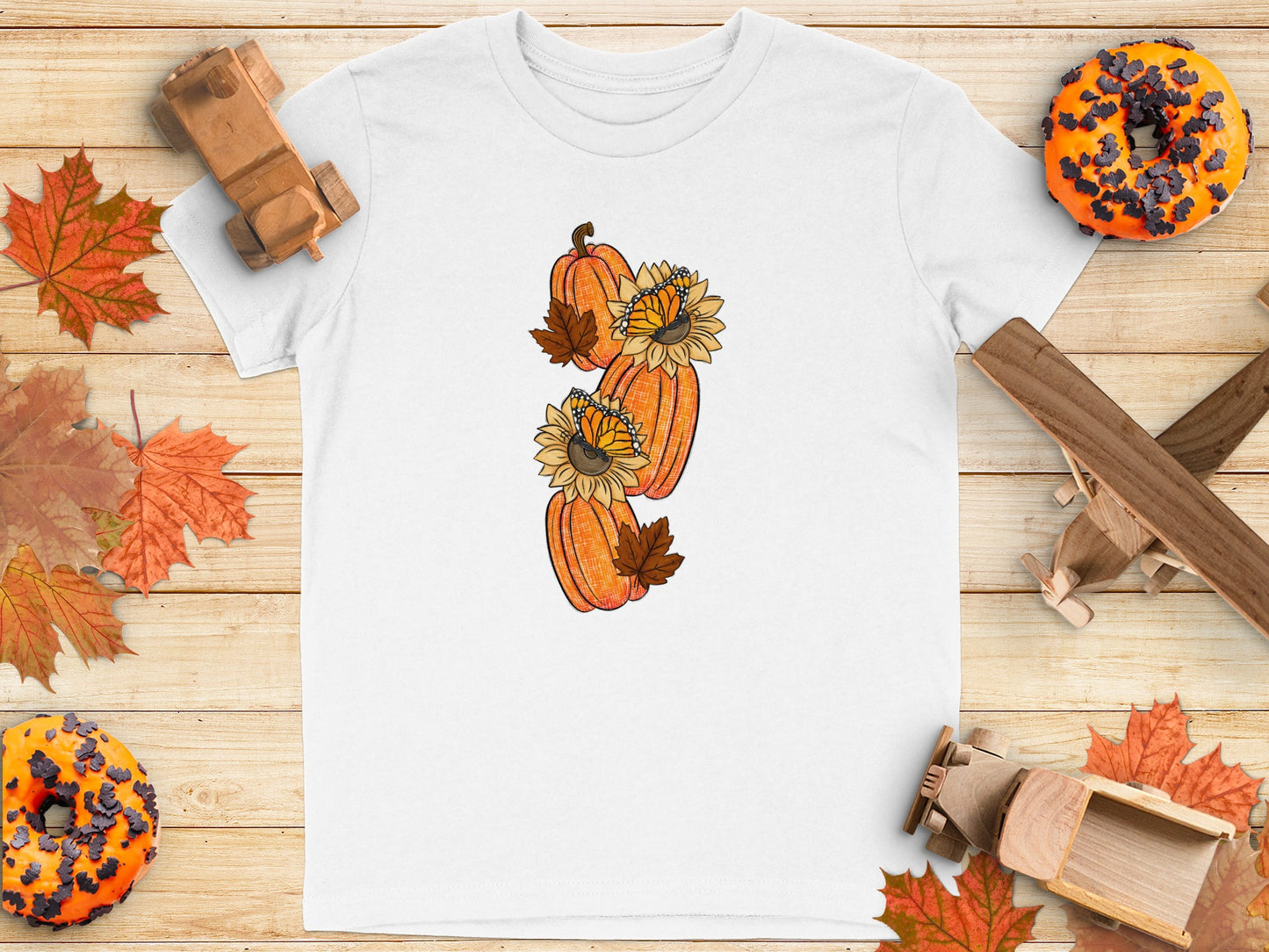 Fall Pumpkins and Sunflowers Illustration Shirt