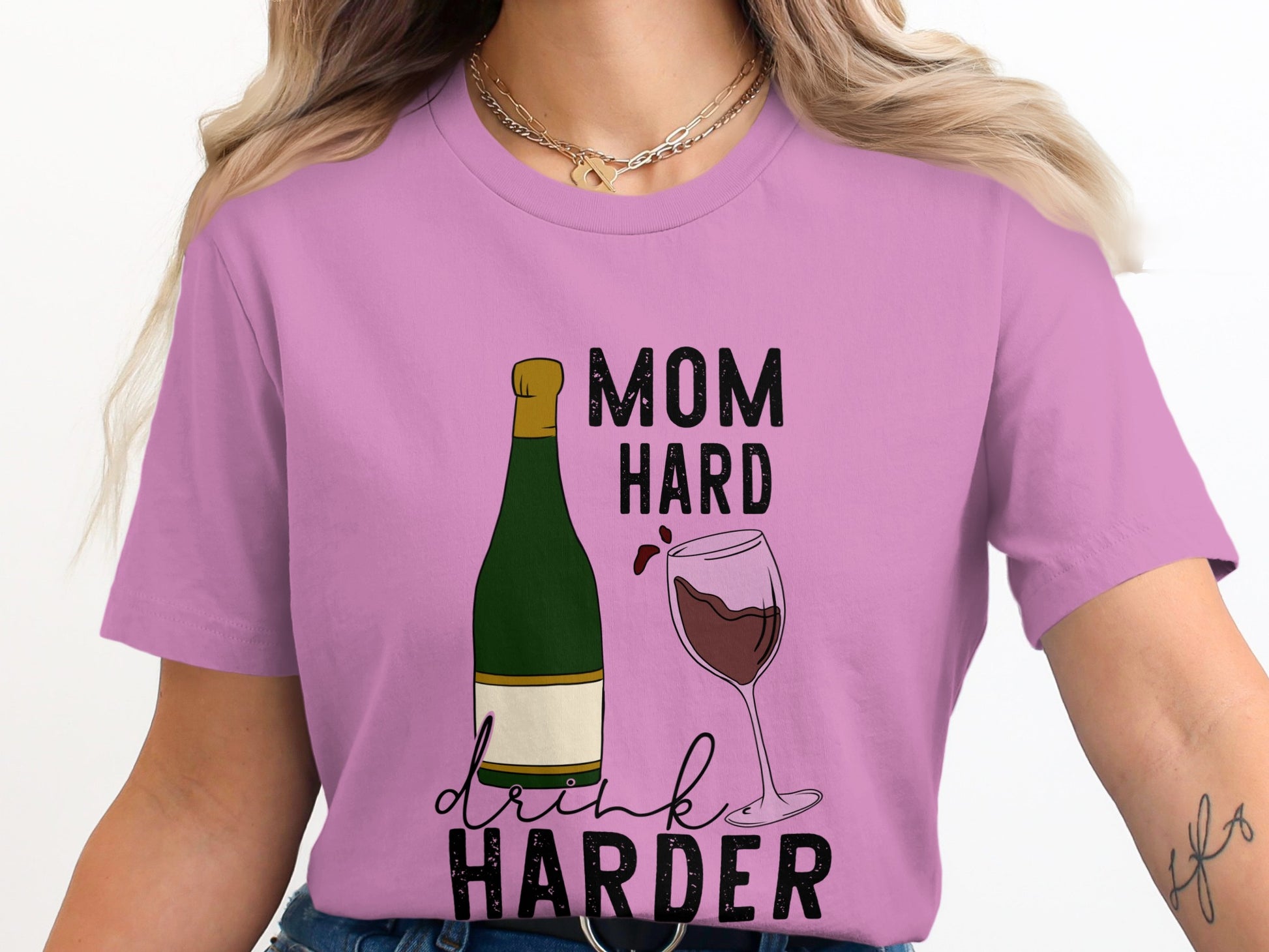 Mom Hard Drink Harder Graphic T-Shirt