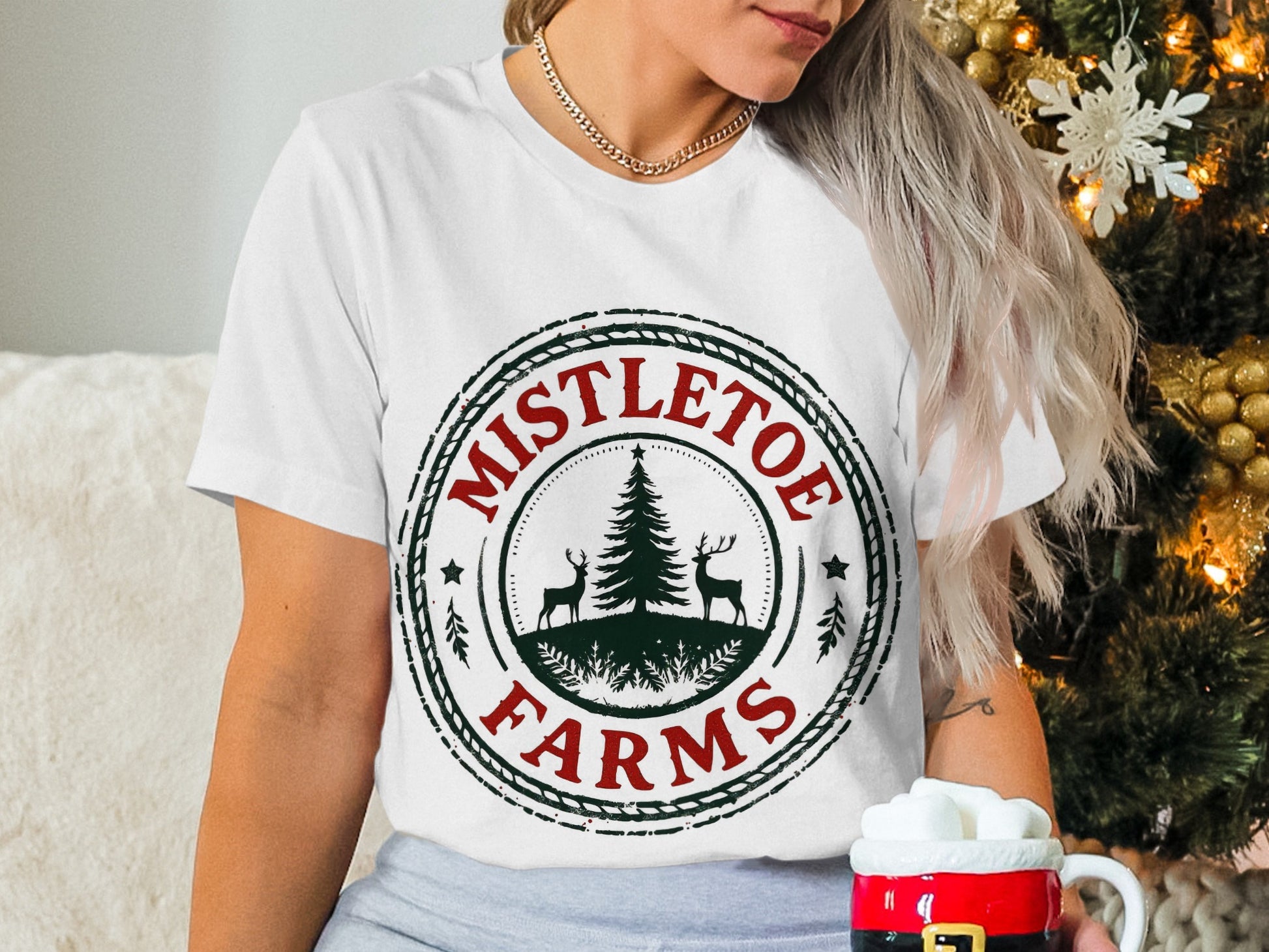 Mistletoe Farms Christmas Reindeer Graphic T-Shirt