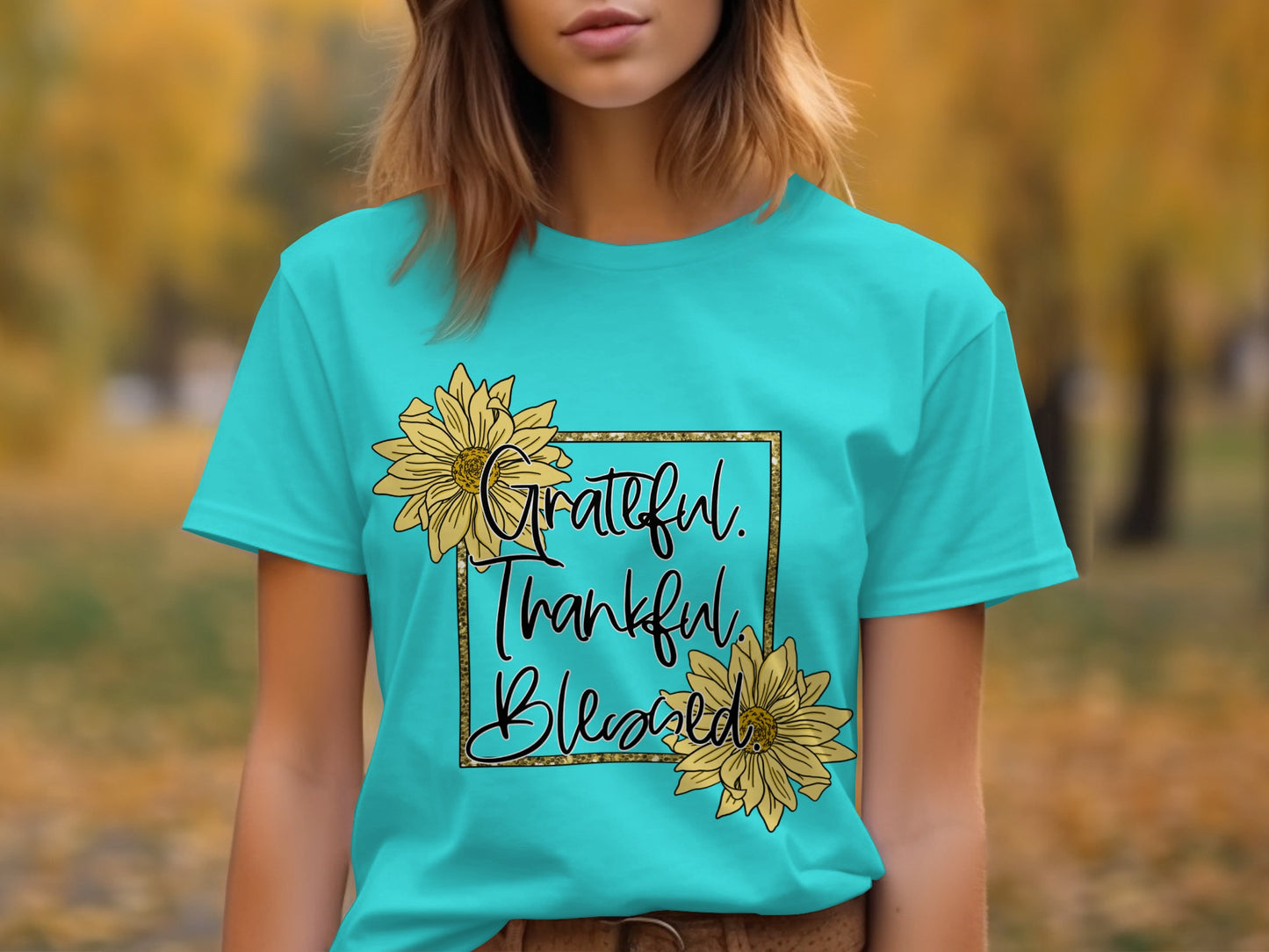 Grateful Thankful Blessed Sunflower Graphic T-shirt