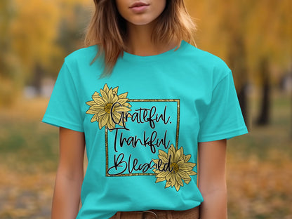 Grateful Thankful Blessed Sunflower Graphic T-shirt