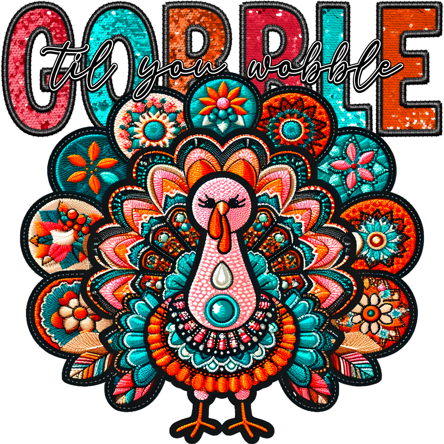 Gobble Til You Wobble Colorful Peacock Design