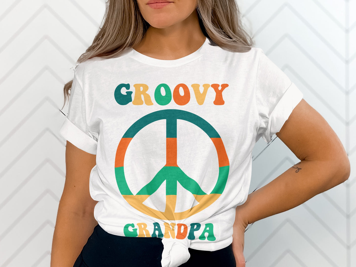 Groovy Grandpa Peace Sign Graphic Tee Shirt