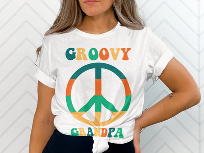 Groovy Grandpa Peace Sign Graphic Tee Shirt