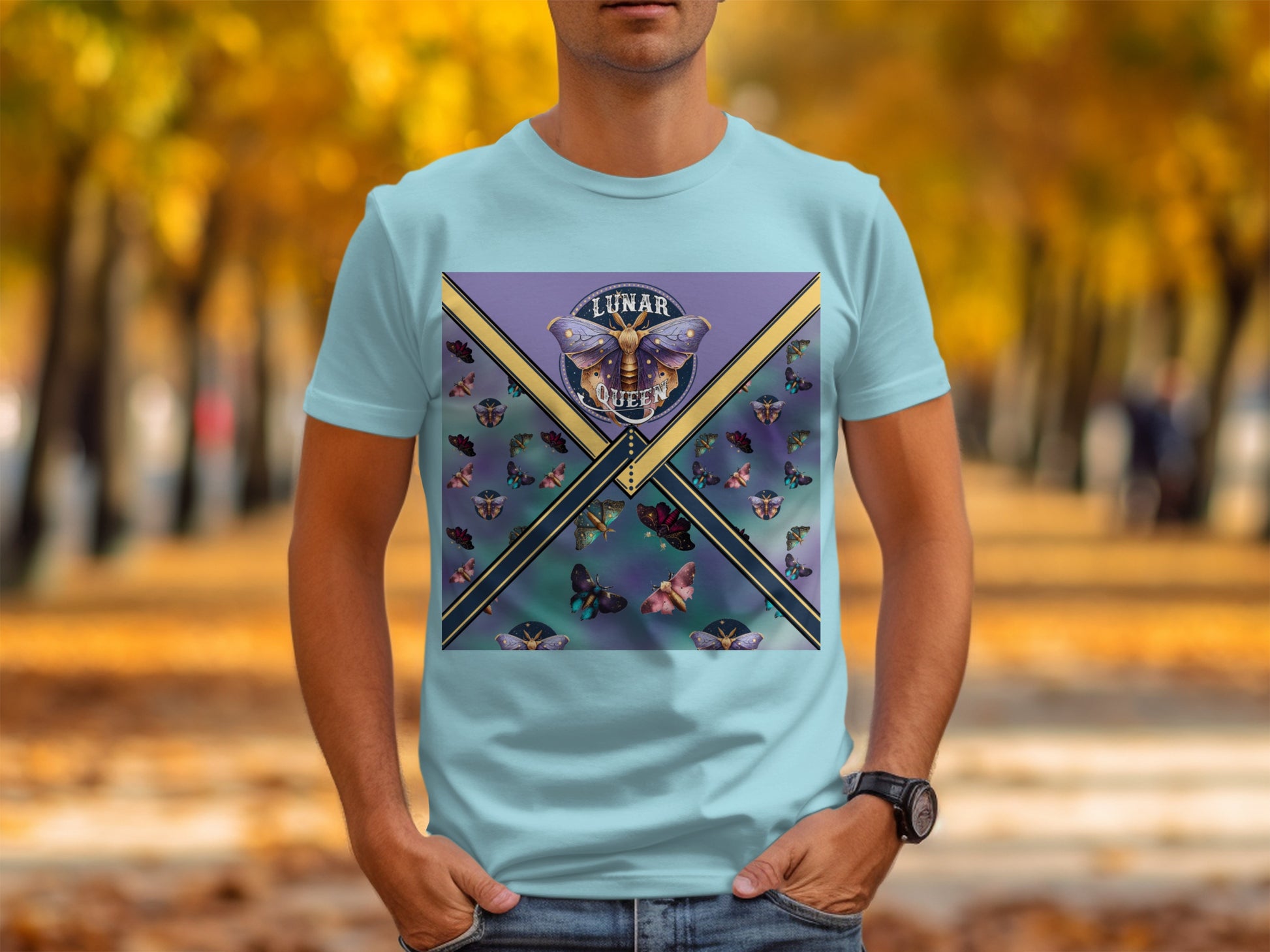 Lunar Queen Emblem with Colorful Butterflies T-Shirt