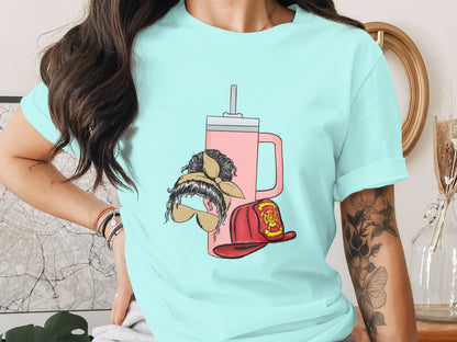 Funny Fake Mustache and Firefighter Hat Design Shirt