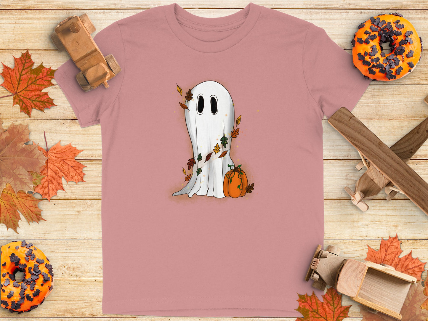Cute Ghost with Pumpkin Halloween Kids T-Shirt