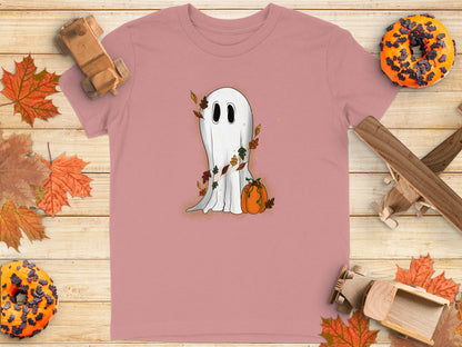 Cute Ghost with Pumpkin Halloween Kids T-Shirt