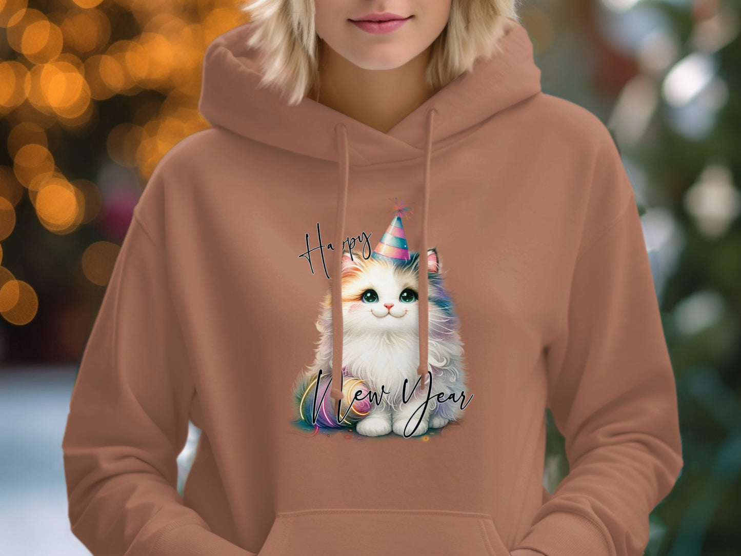 Happy New Year Cute Party Cat Illustration Hoodie