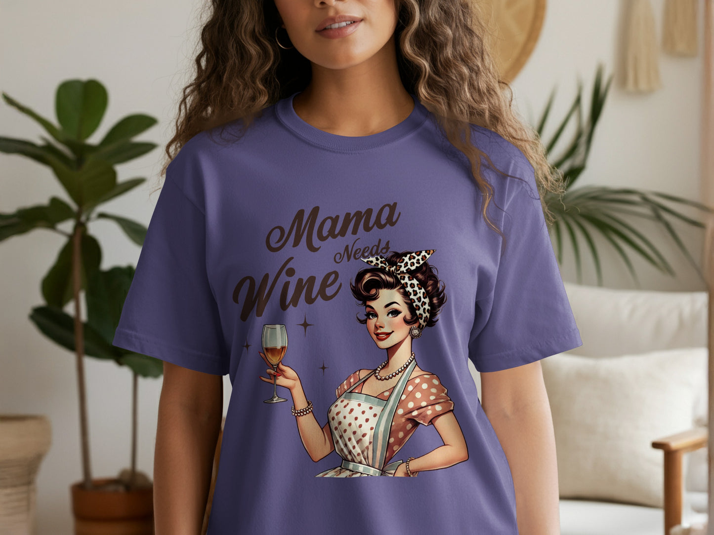 Retro Style Mama Needs Wine Graphic Tee
